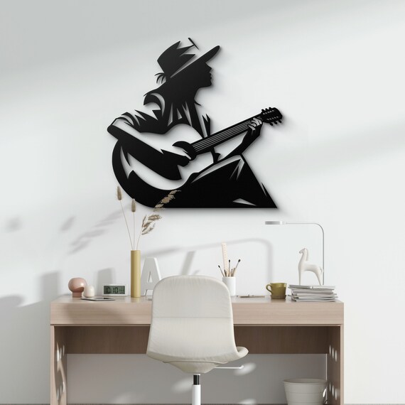 Musician Playing Guitar Metal Wall Art | Music Lover Gift | Home Decor | Musician Silhouette Art
