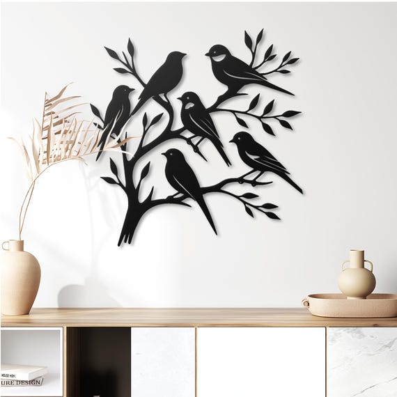 Metal Birds on Branch Wall Art: Nature-Inspired Silhouette Wall Decor
