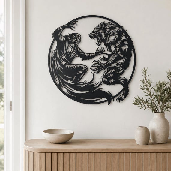 Vampire vs Werewolf Metal Wall Art – Gothic Fantasy Decor ,