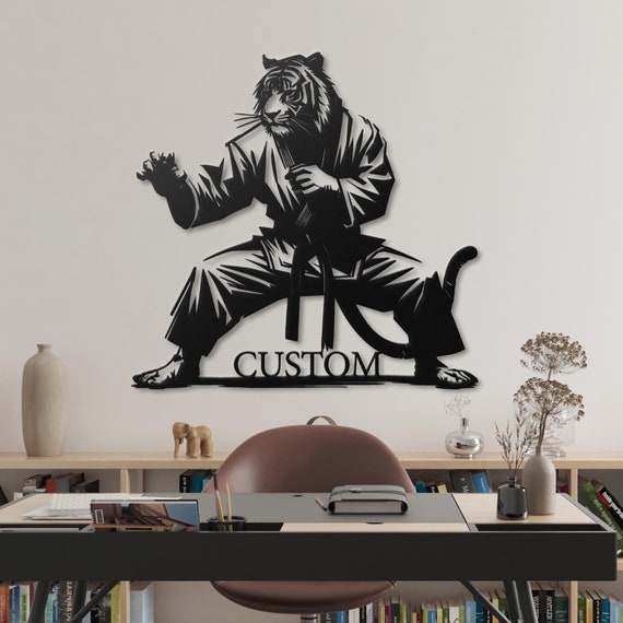 Custom Martial Arts Tiger Metal Wall Art | Karate Decor Gift for Home, Dojo, or Gym - Bold Black Belt Design | Fierce Custom Artwork Decor