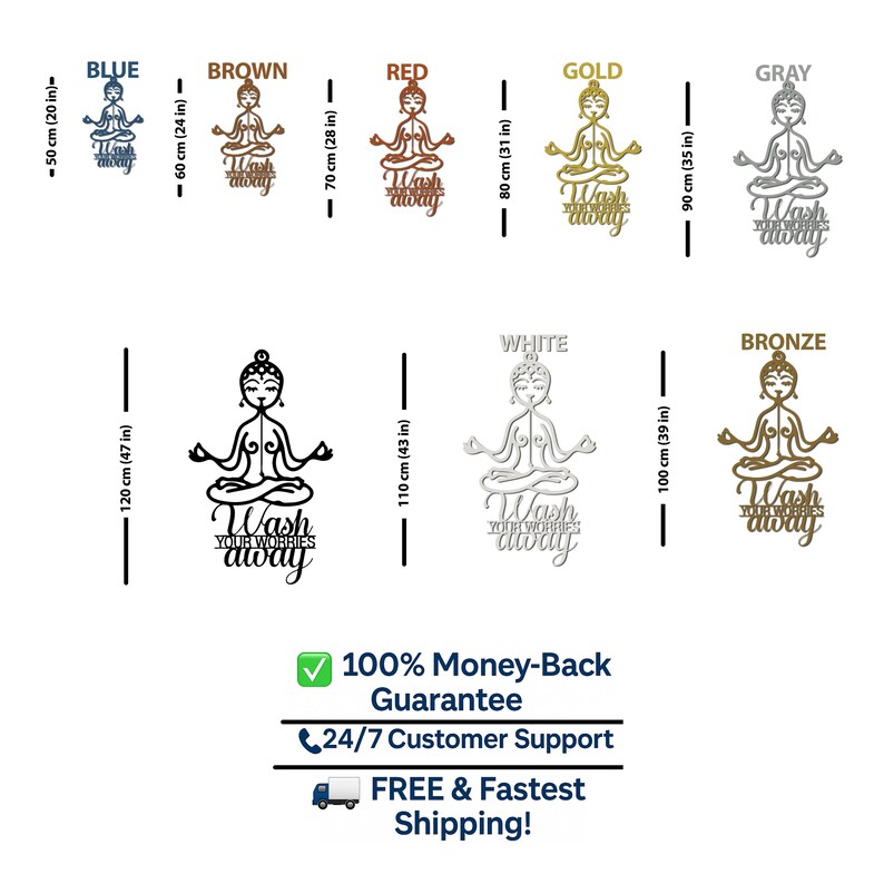 Buddha Metal Wall Art Zen Decor - Wash Your Worries Away Decor , image 3