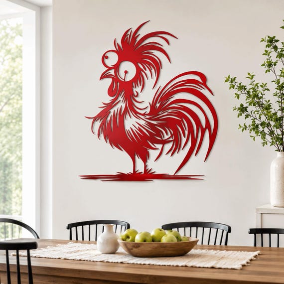 Quirky Rooster Metal Wall Art: Modern Farmhouse Chicken Silhouette