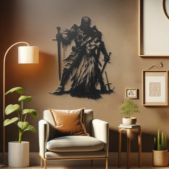 Valiant Knight and Princess Metal Wall Art, Protector and Royalty Sculpture, Medieval Fantasy Decor, Legendary Hero and Heiress Artwork