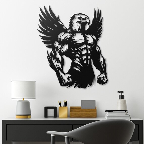 Muscular Eagle Metal Wall Art - Bold Statement Wall Decor - Modern Black Eagle Art - Strong Animal Silhouette - Eagle Lover Gift