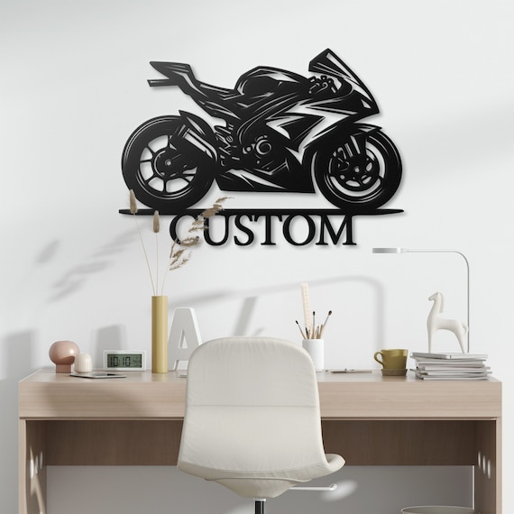 Custom Motorcycle Metal Wall Art - Personalized Biker Decor for Home or Garage - Modern Motorbike Wall Hanging