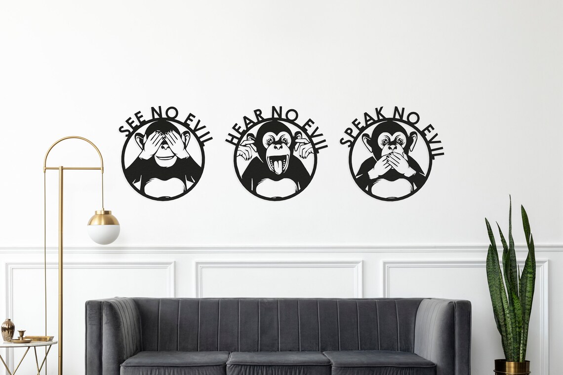 Three Wise Monkeys Metal Wall Art Three Monkeys Wall Decor Etsy