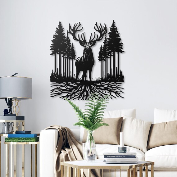 Majestic Deer Forest Metal Wall Art - Nature-Inspired Home Decor, Woodland Stag Design