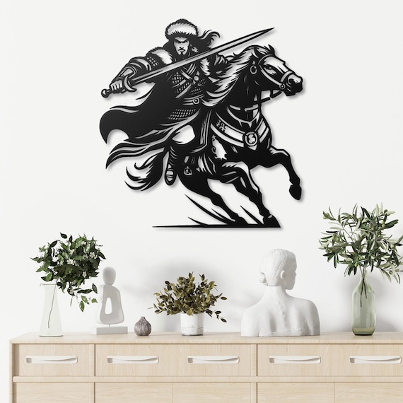 Warrior Horseman Metal Wall Art | Fierce Medieval Rider Design | Bold Wall Decor for Home, Office, or Man Cave