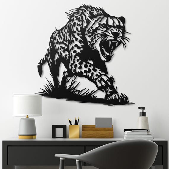 Cheetah Metal Wall Art: Animal Silhouette, Modern Home Decor
