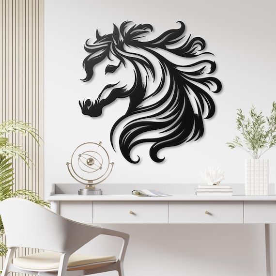 Majestic Horse Metal Wall Art Decor – Elegant Home Accent – Detailed Horse Head Sculpture