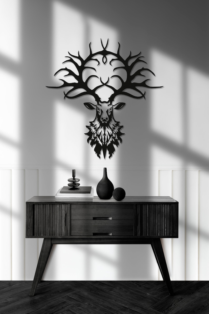 Deer Metal Wall Art Animal Wall Hanging Deer Antler Home Decor Etsy