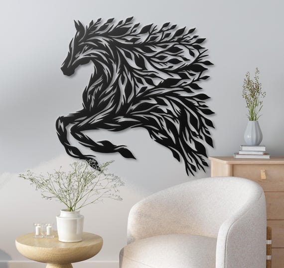 Horse Metal Wall Art: Leaf Mane Equine Silhouette Horse Wall Decor