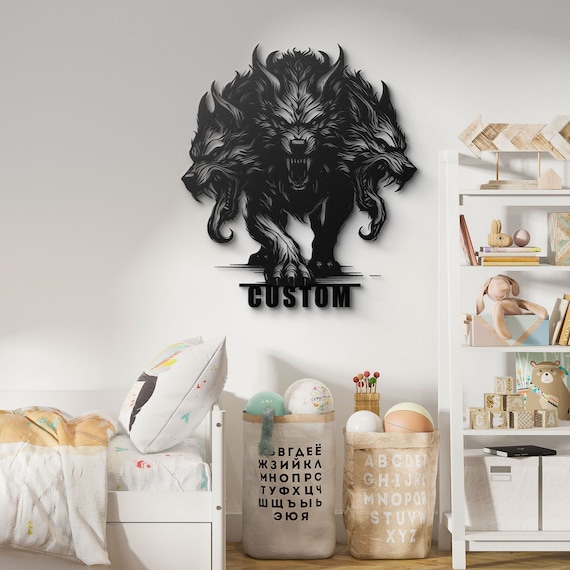 Fierce Guardian: Custom Cerberus Metal Wall Art Custom Game Room Sign