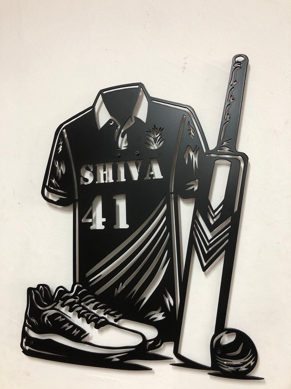Custom Cricket Gear Metal Wall Art – Personalized Jersey, Bat & Ball - Etsy