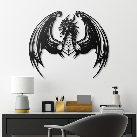 Epic Dragon Metal Wall Art – Fierce Dragon Decor for Fantasy Lovers, Medieval Wall Sculpture, Unique Gothic Home Art for Game Room Man Cave