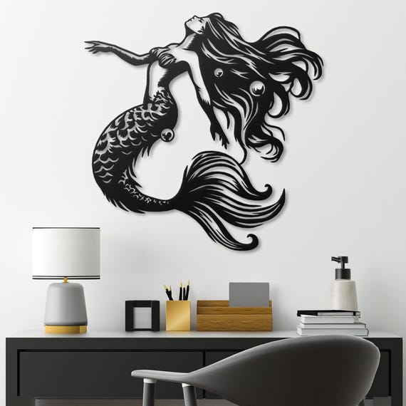 Metal Mermaid Wall Art, Coastal Home Decor, Ocean Sculpture