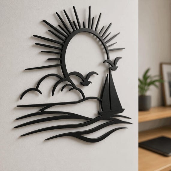 Sunset Sail Metal Wall Art : Minimalist Nautical Decor