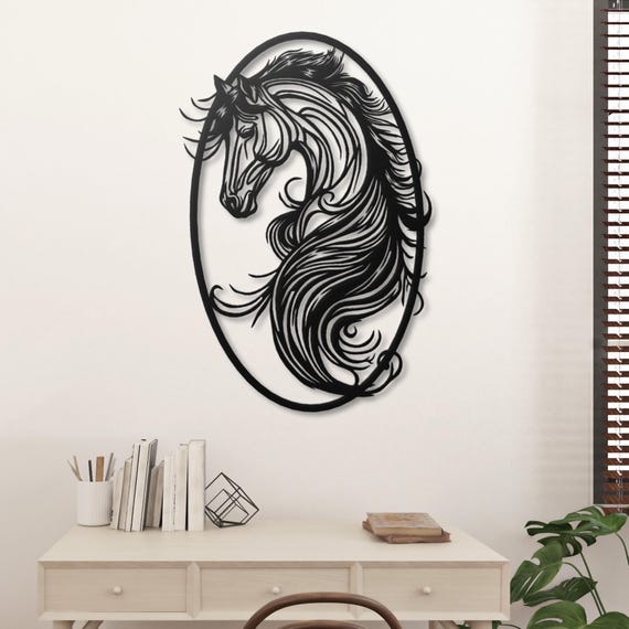 Elegant Horse Metal Wall Art | Floral Horse Decor | Unique Equestrian Art | Metal Silhouette Art | Decorative Horse Wall Decor