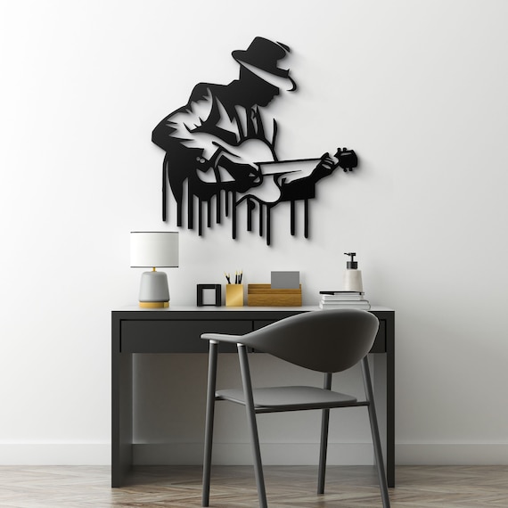 Acoustic Guitarist Metal Wall Art | Musician Home Decor | Unique Music Lover Gift | Metal Silhouette Art | Vintage Guitar Art