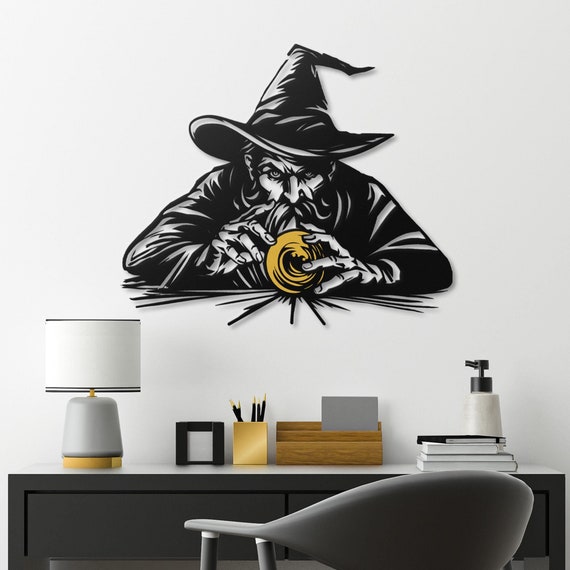 Wizard Metal Wall Art | Mystical Sorcerer Wall Decor | Magic Themed Metal Wall Hanging | Unique Wizard Gift | Fantasy Wizard Home Decor