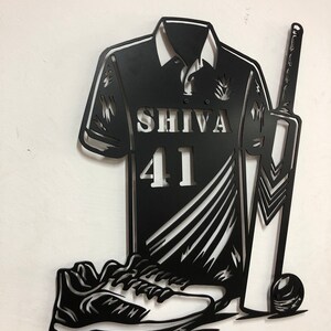 Custom Cricket Gear Metal Wall Art – Personalized Jersey, Bat & Ball - Etsy