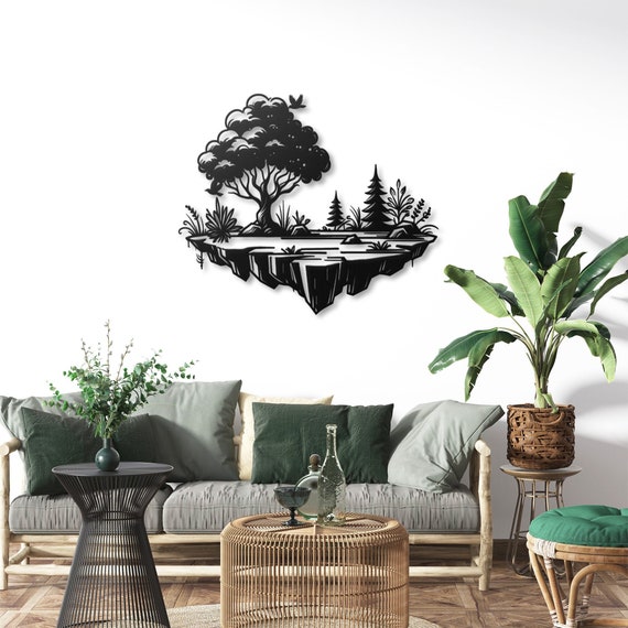 Enchanting Floating Island Metal Wall Art | Nature-Inspired Hanging Decor