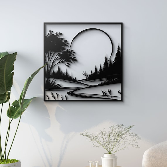 Tranquil Forest Scene Metal Wall Art - Serene Landscape Design - Elegant Home Decor