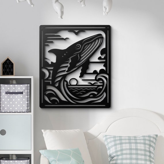 Whale Minimalist Metal Wall Art - Oceanic Scene Silhouette - Marine Life Decor - Ideal for Coastal Homes, Beach House, Nautical-Themed Rooms