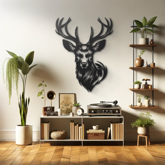 Deer Wall Decor, Decorative Buckhorn Metal Wall Art, Deer Metal Wall Hangings, Moose Head Wall Art, Stag Head Wall Decor, Gift For Her Him
