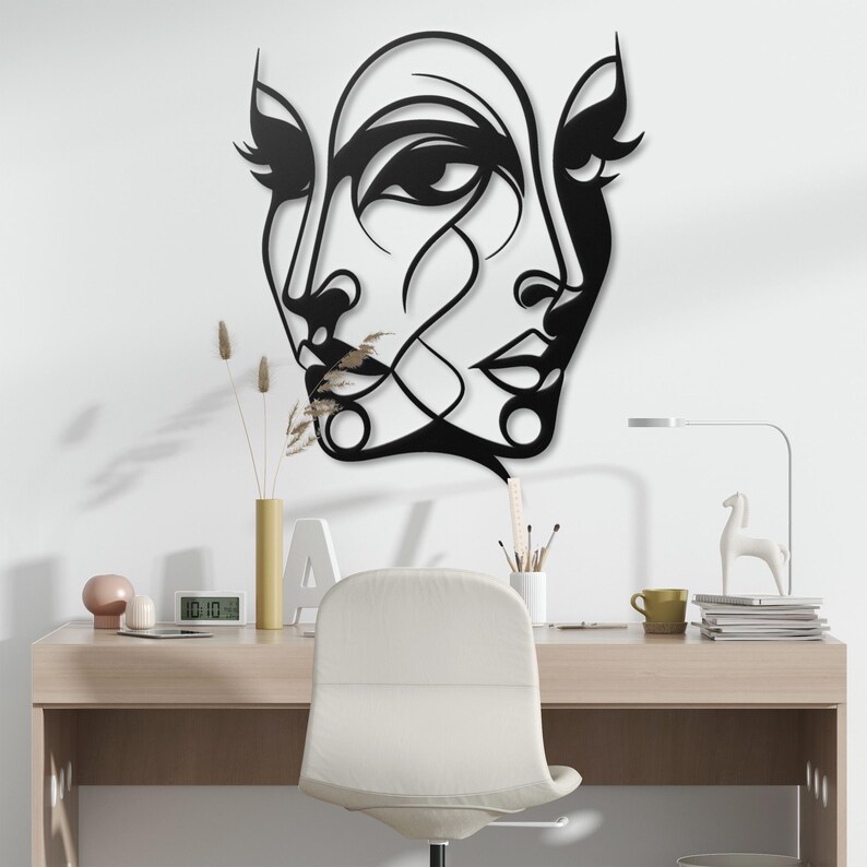 Abstract Faces Metal Wall Art Modern Double Face Wall Decor Unique