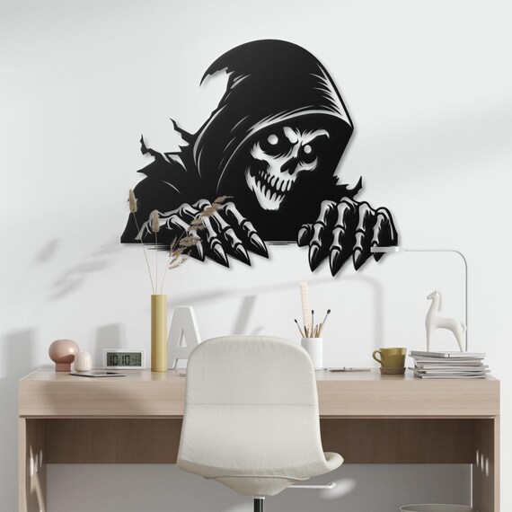Grim Reaper Metal Wall Art - Gothic Skeleton Home Decor