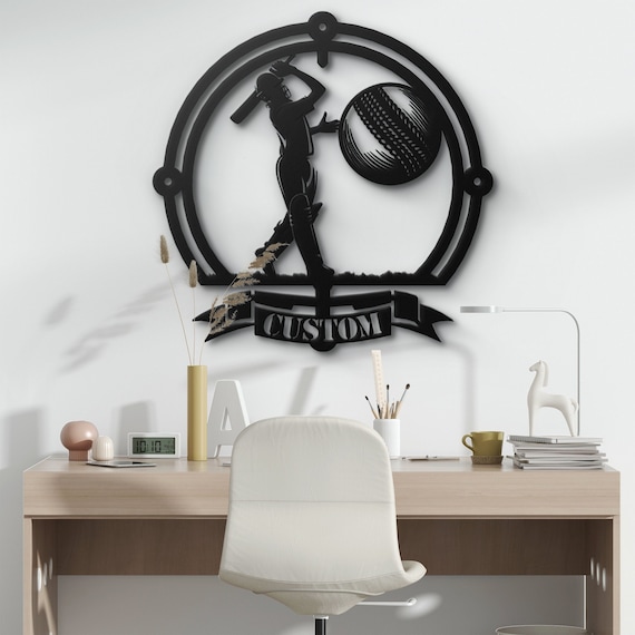 Custom Cricket Player Metal Wall Art - Personalized Sports Decor - Cricket Gift for Him & Her