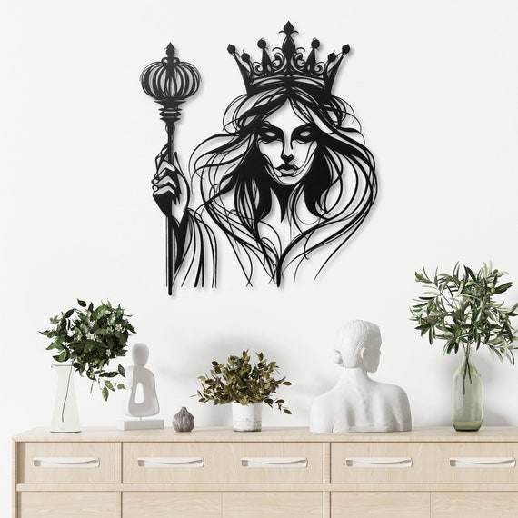 Queen Metal Wall Art | Gothic Queen Wall Decor | Regal Crowned Lady Metal Wall Hanging | Unique Royal Themed Home Decor | Majestic Queen Art