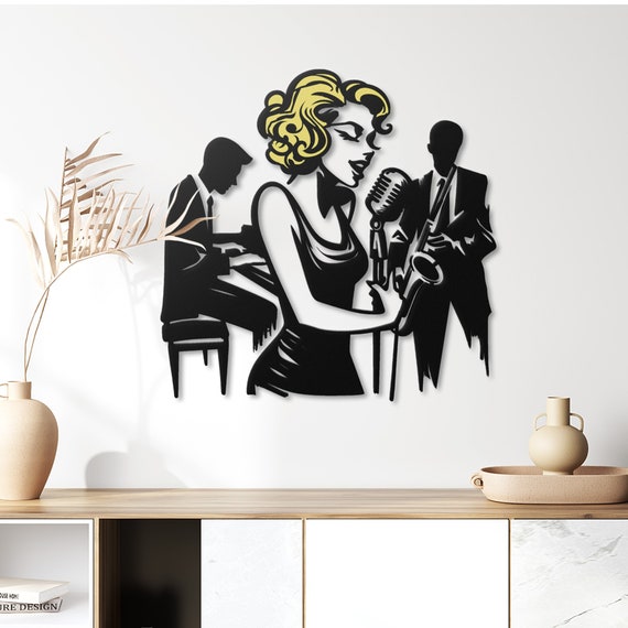 Vintage Jazz Band Metal Wall Art | Retro Singer with Saxophone & Piano | Home Decor