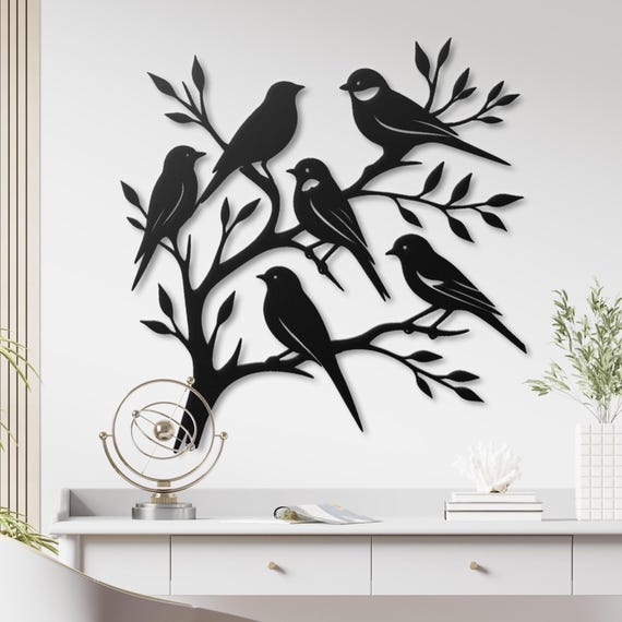 Birds on Branch Metal Wall Art Tree Silhouette Decor Nature Inspired Wall Hanging Animal Art Farmhouse Living Room Kitchen Bird Lover Gift