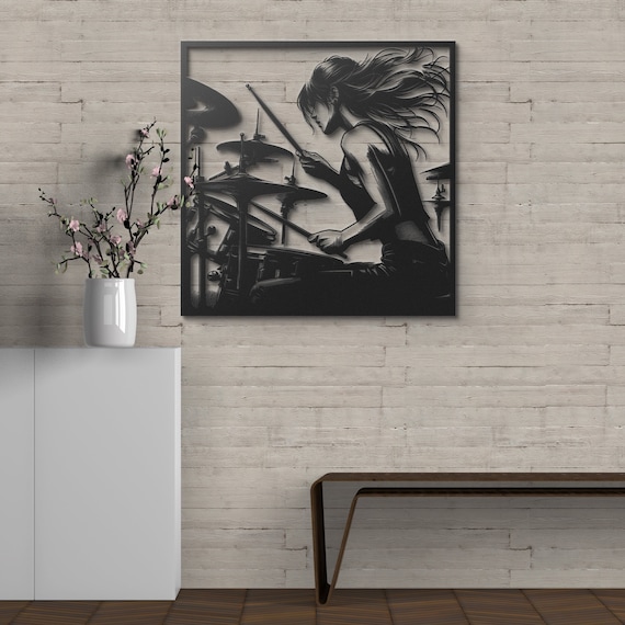 Unique and Bold: Female Drummer Metal Wall Art for Music Enthusiasts