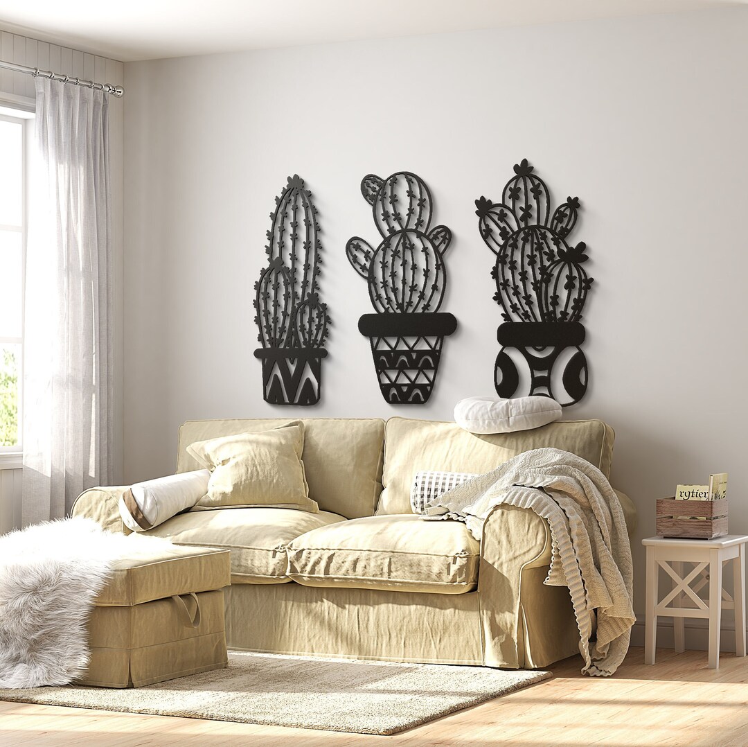 Metal Cactus Wall Art Set of 3 Wall Art Living Room Decor Aesthetic
