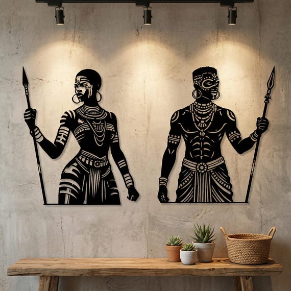African Warrior Woman Metal Wall Art | Tribal Home Decor
