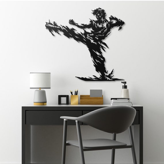 Martial Arts Mastery Metal Wall Art Karate Kick  Decor Powerful Sports Living Room Artwork