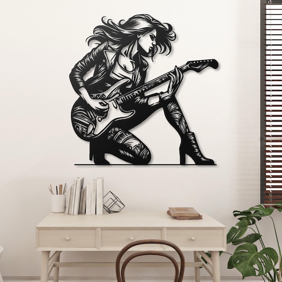 Rockstar Woman Metal Wall Art - Guitarist Wall Decor  Musician Metal Sculpture  Modern Home Decor  Rock and Roll Art - Gift for Music Lovers