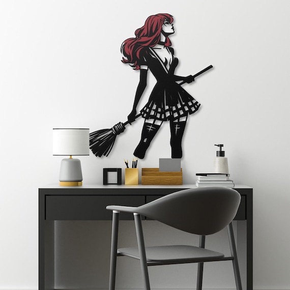 Red-Haired Witch Metal Wall Art | Halloween Decor | Witch Silhouette Home Decor