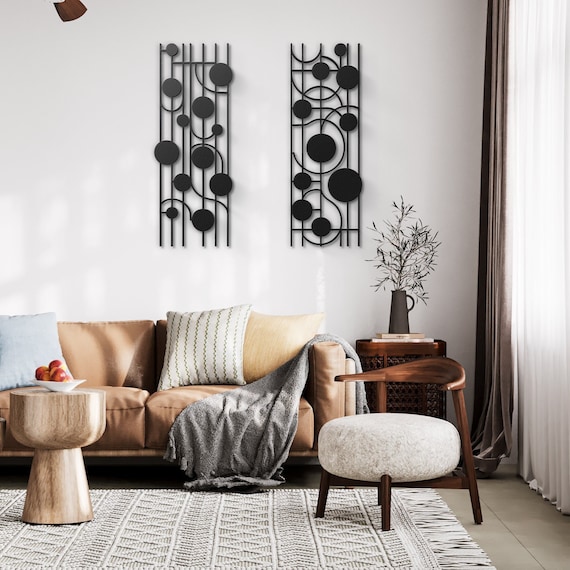 Mid Century Metal Wall Art Set of 2, Modern Wall Art Decor, Minimalist Wall Art, Boho Style Metal Art, Living Room Decor Bedroom Art