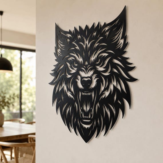 Growling Wolf Metal Wall Art: Wildlife Home Decor ,