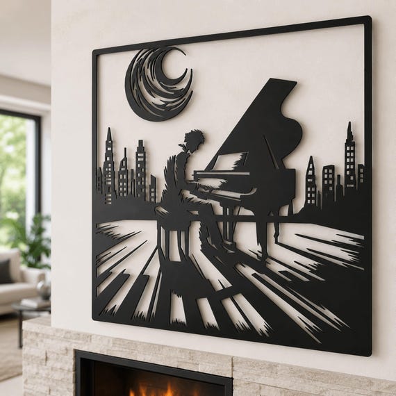 Pianist Moonlight Sonata Metal Wall Art -  Music Lover Gift, Modern Home Decoration