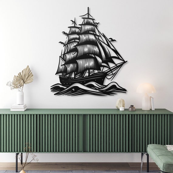 Elegant Metal Wall Art of Tall Ship - Nautical Decor for Home & Office  Man Cave Decor Game Room Wall Art