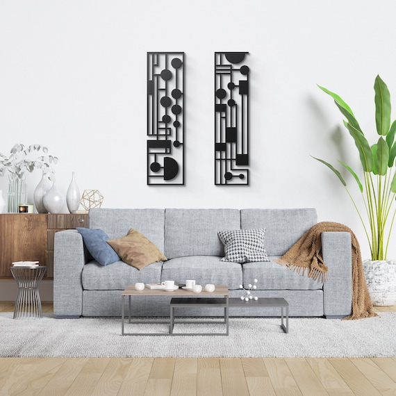 Mid Century Metal Wall Art Set of 2, Neutral Modern Wall Art Decor, Minimalist Wall Art, Boho Style Metal Art, Living Room Decor Bedroom Art