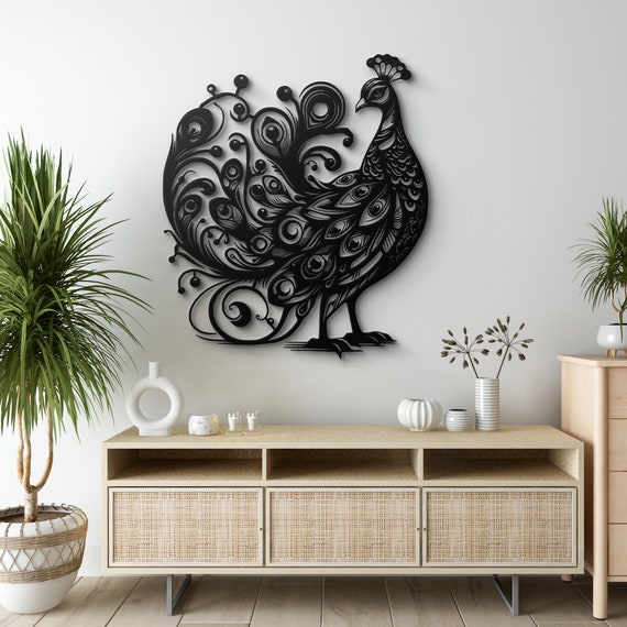 Elegant Stylized Peacock Metal Wall Art - Ornate Peacock Silhouette - Luxurious Home Decor - Perfect for Living Room, Office, or Gallery