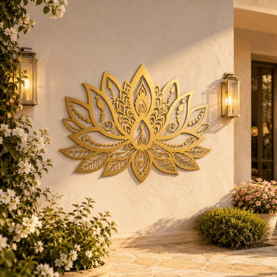 Large 3D Metal Lotus Mandala Wall Art, Spiritual Flower Decor, Elegant Living Room & Bedroom Wall Hanging, Meditation Inspired Home Decor