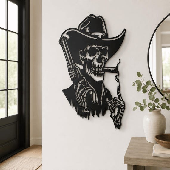 Metal Skeletal Cowboy Wall Art Gothic Western Outlaw Decor
