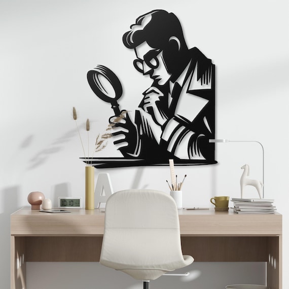 Detective Metal Wall Art | Sleuth Themed Wall Decor | Vintage Detective Wall Hanging | Unique Sherlock Wall Art | Mystery Lover Home Decor